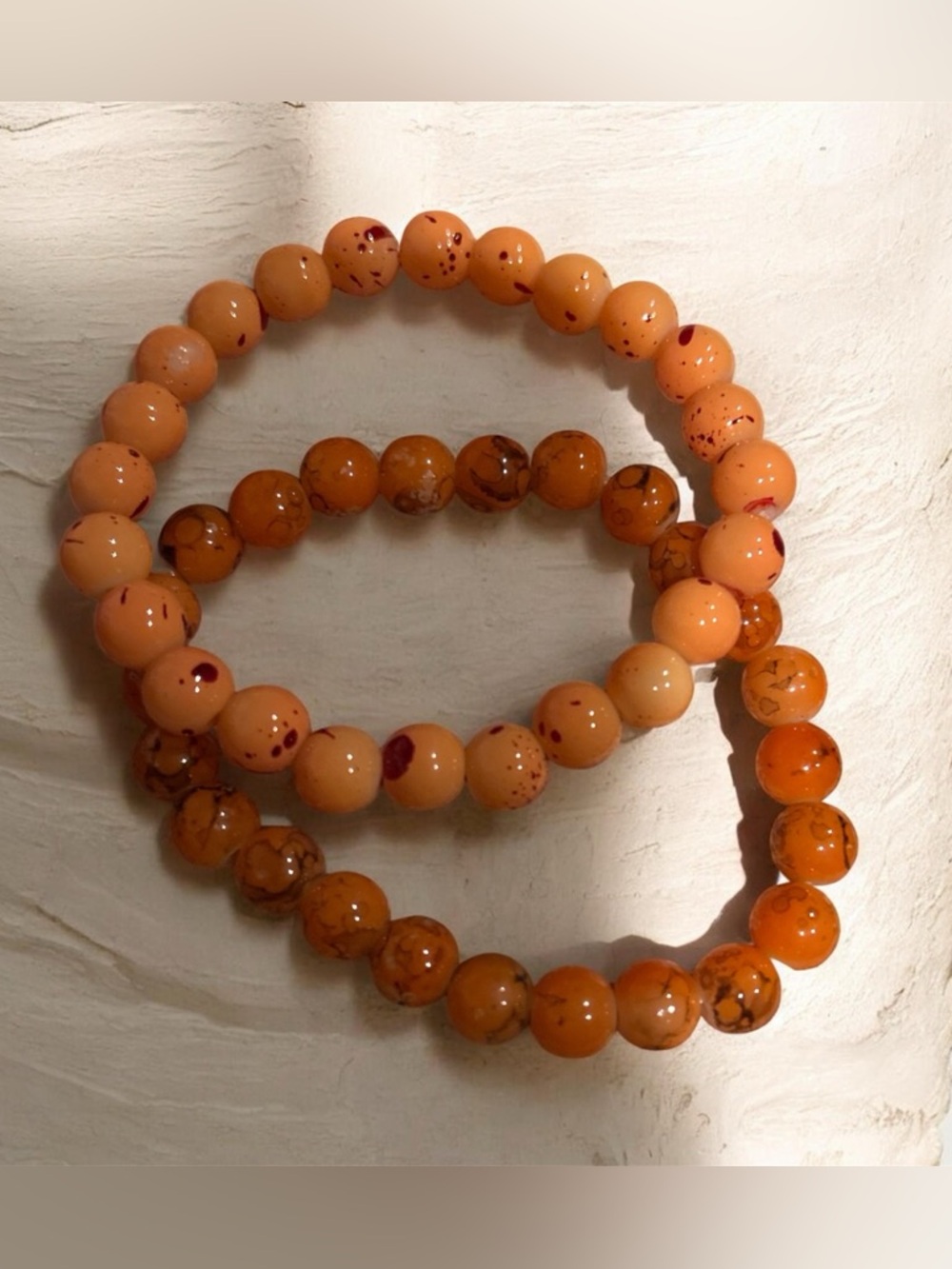 Orange Beaded Stretch Bracelet Set -